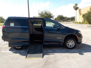 Blue Chrysler Pacifica with Driverge Side Entry Automatic Fold Out conversion