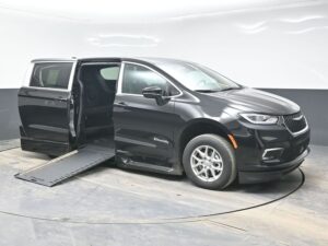 Black Chrysler Pacifica with BraunAbility Side Entry Automatic In Floor conversion