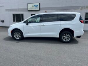 White Chrysler Voyager with BraunAbility Rear Entry Manual Fold Out conversion