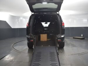 Black Chrysler Pacifica with BraunAbility Rear Entry Manual Fold Out conversion