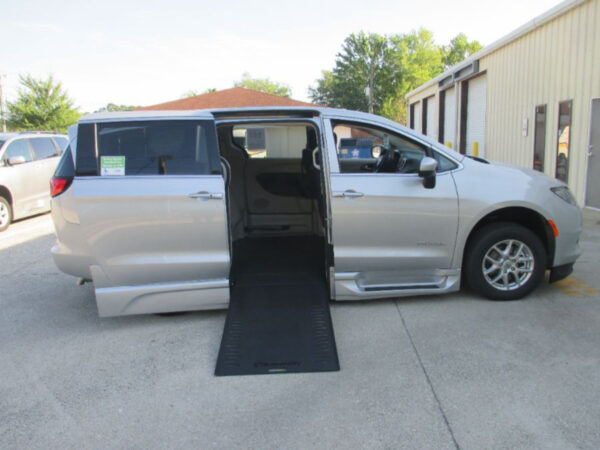 Silver Chrysler Voyager with BraunAbility Side Entry Automatic In Floor conversion