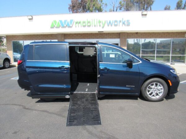 Blue Chrysler Pacifica with Driverge Side Entry Automatic Fold Out conversion