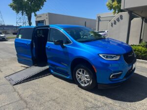 Blue Chrysler Pacifica with BraunAbility Side Entry Automatic In Floor conversion