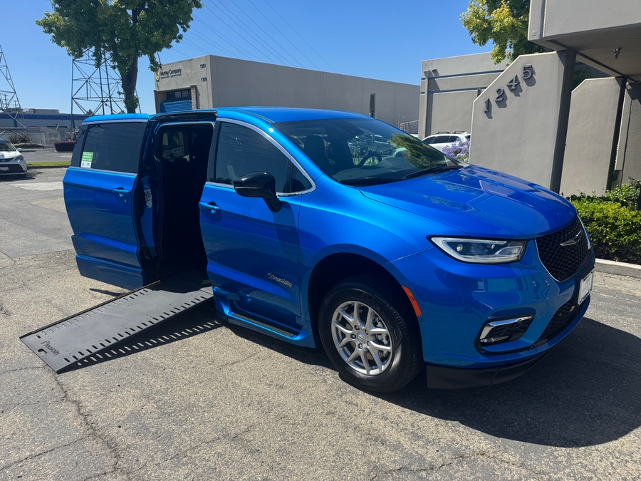 Blue Chrysler Pacifica with BraunAbility Side Entry Automatic In Floor conversion