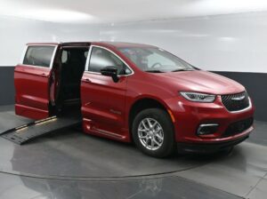 Red Chrysler Pacifica with BraunAbility Side Entry Automatic Fold Out conversion