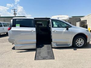 Silver Chrysler Pacifica with BraunAbility Side Entry Automatic Fold Out conversion