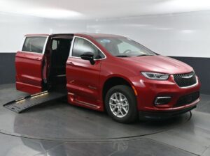 Red Chrysler Pacifica with BraunAbility Side Entry Automatic Fold Out conversion
