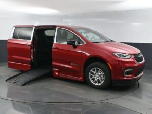 Red Chrysler Pacifica with BraunAbility Side Entry Automatic Fold Out conversion