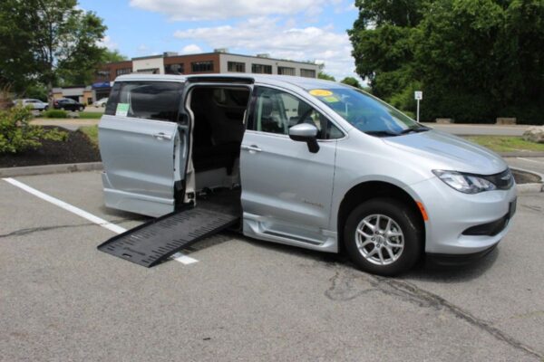 Silver Chrysler Voyager with BraunAbility Side Entry Automatic Fold Out conversion