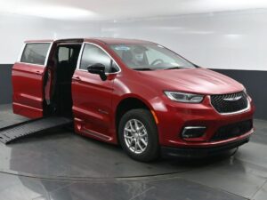 Red Chrysler Pacifica with BraunAbility Side Entry Automatic Fold Out conversion
