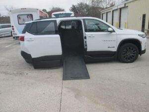 White Chevrolet Traverse with BraunAbility Side Entry Automatic In Floor conversion