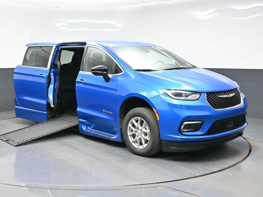Blue Chrysler Pacifica with BraunAbility Side Entry Automatic In Floor conversion
