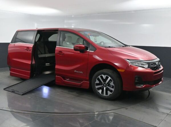 Red Honda Odyssey with BraunAbility Side Entry Automatic In Floor conversion