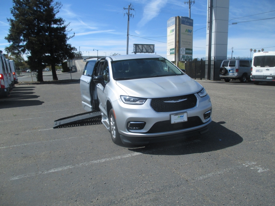 Silver Chrysler Pacifica with BraunAbility Side Entry Automatic Fold Out conversion