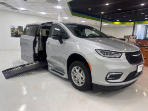 Silver Chrysler Pacifica with BraunAbility Side Entry Automatic Fold Out conversion