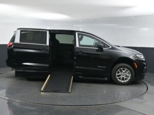 Black Chrysler Pacifica with BraunAbility Side Entry Automatic In Floor conversion