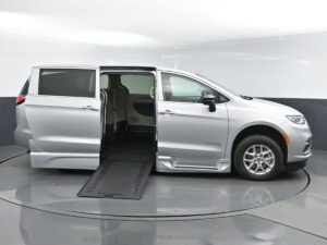 Silver Chrysler Pacifica with BraunAbility Side Entry Automatic In Floor conversion