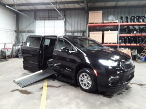 Black Chrysler Pacifica with BraunAbility Side Entry Automatic In Floor conversion