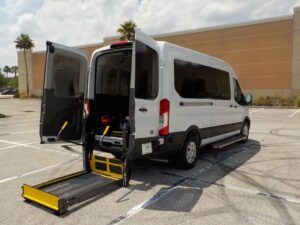 White Ford Transit with Driverge Rear Entry Automatic Fold Out conversion