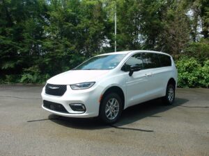 White Chrysler Pacifica with FR Conversions Rear Entry Manual Fold Out conversion