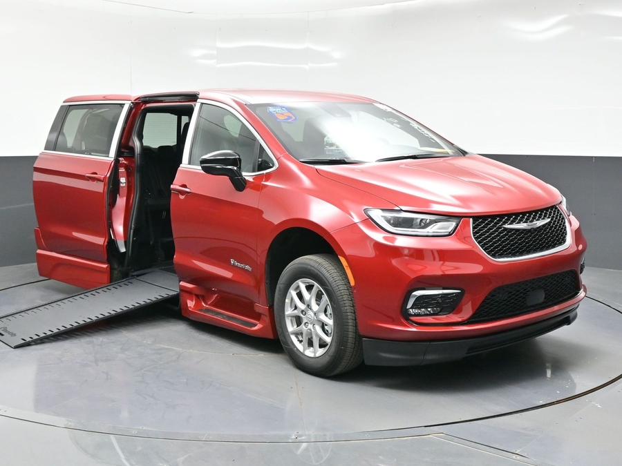 Red Chrysler Pacifica with BraunAbility Side Entry Automatic In Floor conversion