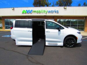 White Chrysler Pacifica with Vantage Mobility Side Entry Automatic In Floor conversion