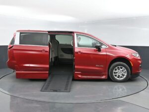 Red Chrysler Pacifica with BraunAbility Side Entry Automatic In Floor conversion