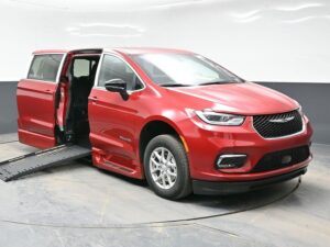 Red Chrysler Pacifica with BraunAbility Side Entry Automatic Fold Out conversion