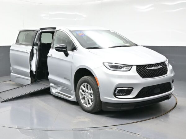Silver Chrysler Pacifica with BraunAbility Side Entry Automatic In Floor conversion
