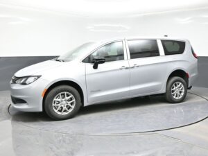 Silver Chrysler Voyager with BraunAbility Rear Entry Manual Fold Out conversion