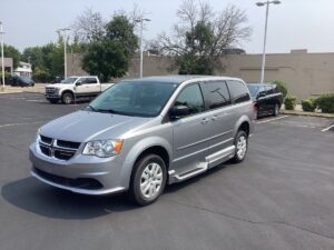 Silver Dodge Grand Caravan with Vantage Mobility Side Entry Automatic Fold Out conversion
