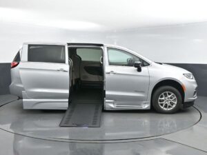 Silver Chrysler Pacifica with BraunAbility Side Entry Automatic In Floor conversion