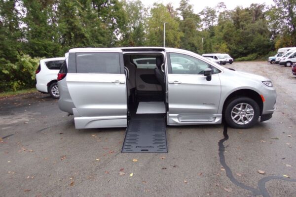 Silver Chrysler Pacifica with BraunAbility Side Entry Automatic Fold Out conversion