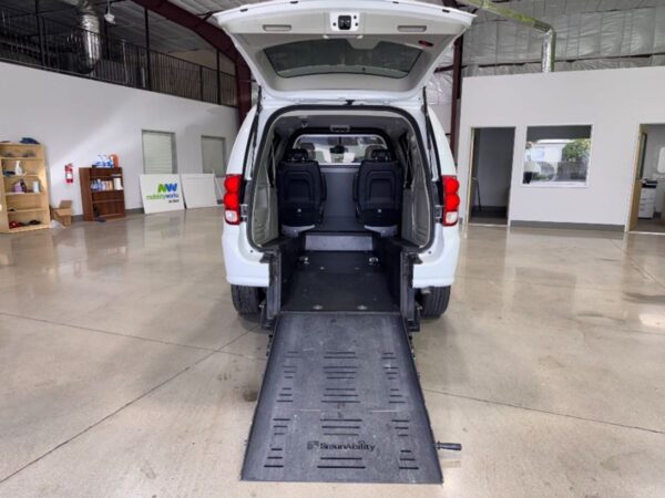 White Dodge Grand Caravan with BraunAbility Rear Entry Manual Fold Out conversion