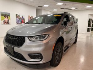 Silver Chrysler Pacifica with BraunAbility Side Entry Automatic Fold Out conversion
