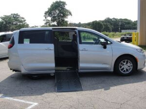 Silver Chrysler Pacifica with Driverge Side Entry Automatic Fold Out conversion