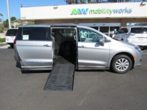 Silver Chrysler Pacifica with BraunAbility Side Entry Manual Fold Out conversion