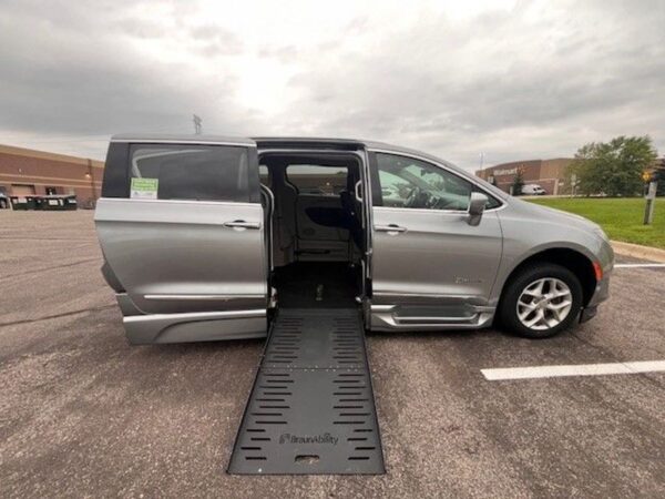 Silver Chrysler Pacifica with BraunAbility Side Entry Automatic Fold Out conversion