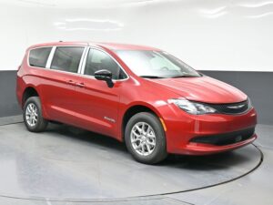 Red Chrysler Voyager with BraunAbility Rear Entry Manual Fold Out conversion