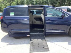Blue Chrysler Pacifica with Adaptive Vans Side Entry Automatic Fold Out conversion