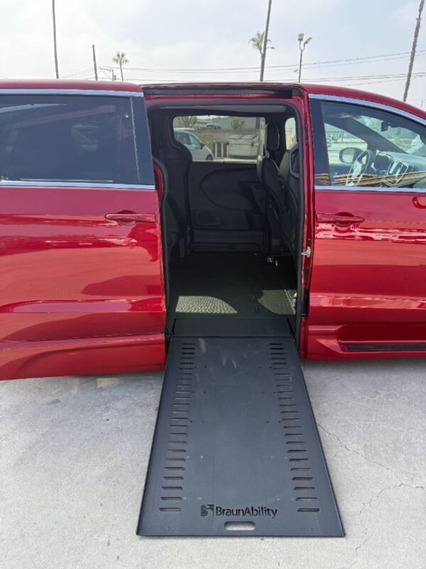 Red Chrysler Pacifica with BraunAbility Side Entry Automatic In Floor conversion