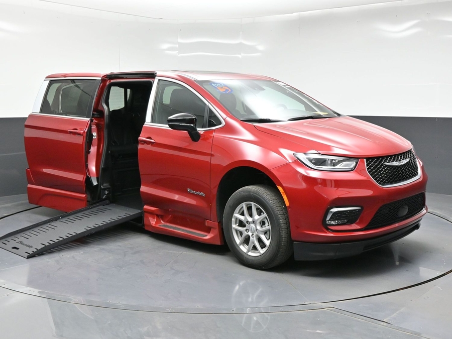 Red Chrysler Pacifica with BraunAbility Side Entry Automatic Fold Out conversion