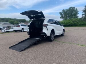 White Toyota Sienna with Vantage Mobility Rear Entry Manual Fold Out conversion