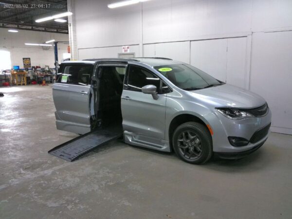 Silver Chrysler Pacifica with BraunAbility Side Entry Automatic Fold Out conversion