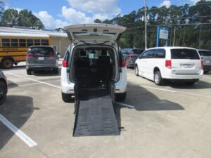White Chrysler Voyager with BraunAbility Rear Entry Manual Fold Out conversion