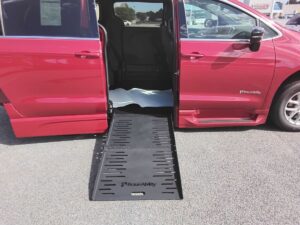 Red Chrysler Pacifica with BraunAbility Side Entry Automatic Fold Out conversion