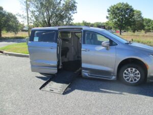 Silver Chrysler Pacifica with BraunAbility Side Entry Automatic Fold Out conversion