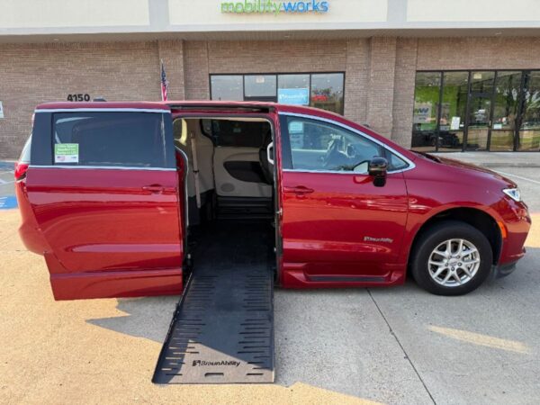 Red Chrysler Pacifica with BraunAbility Side Entry Automatic Fold Out conversion