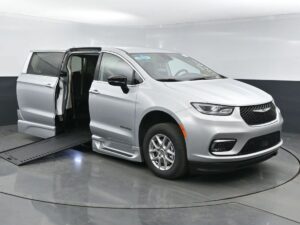 Silver Chrysler Pacifica with BraunAbility Side Entry Automatic In Floor conversion