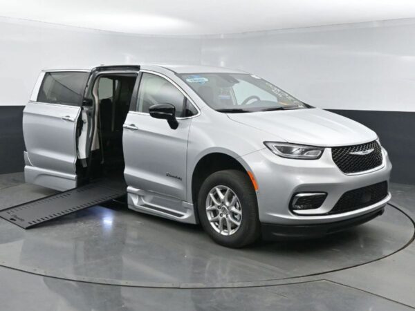 Silver Chrysler Pacifica with BraunAbility Side Entry Automatic In Floor conversion
